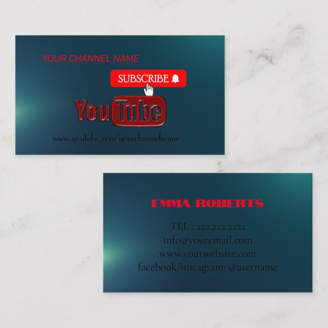 Visita Tarjeta de presentación de canal de Youtube, Youtu (Anverso / Reverso)