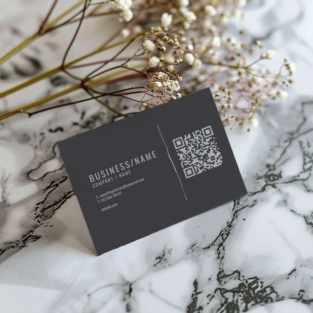 Visita Tarjeta de presentación de código QR gris y plata (Grey and gold coloured QR code business card with space for your own QR code.)