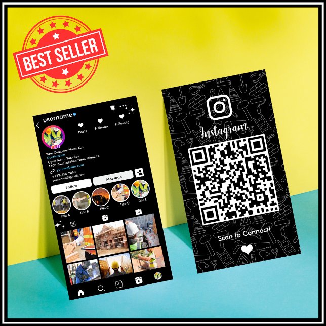 Visita Tarjeta de presentación de código QR negro de Inst (Subido por el creador)