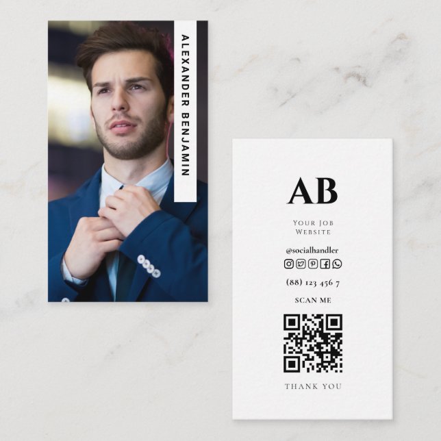 Visita Tarjeta de presentación de código QR para la foto  (Anverso / Reverso)