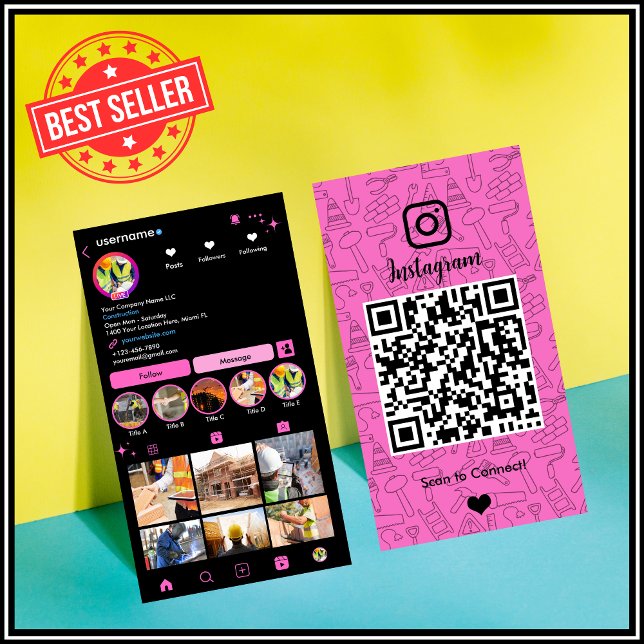 Visita Tarjeta de presentación de código QR rosa de Insta (Subido por el creador)