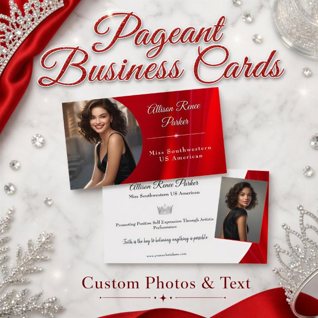 Visita Tarjeta de presentación de concurso Ruby Shine (Create a regal red photo business card to promote your pageant platform or title, custom photo, text)