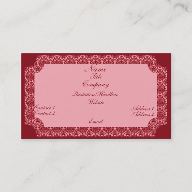 Visita Tarjeta de presentación de Damask de época, rosa (Anverso)