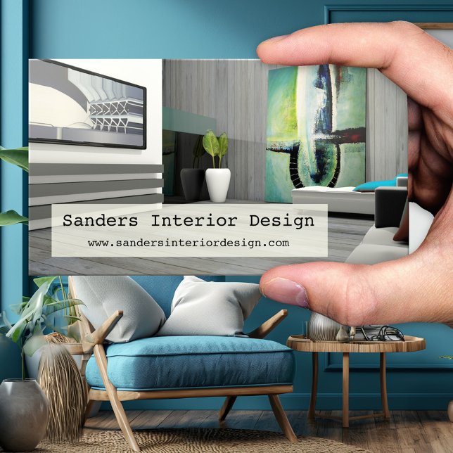Visita Tarjeta de presentación de diseño de interiores mo (Interior design home decorator styling business card with transparent text area)