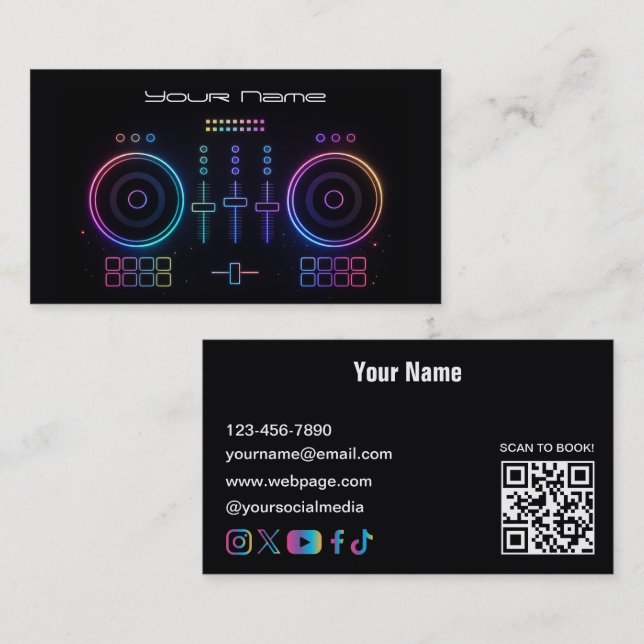 Visita Tarjeta de presentación de DJ Neon Moderna (Anverso / Reverso)
