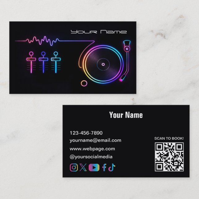 Visita Tarjeta de presentación de DJ neón moderno (Anverso / Reverso)