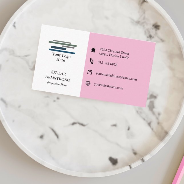 Visita Tarjeta de presentación de dos tonos rosa y blanco (Subido por el creador)