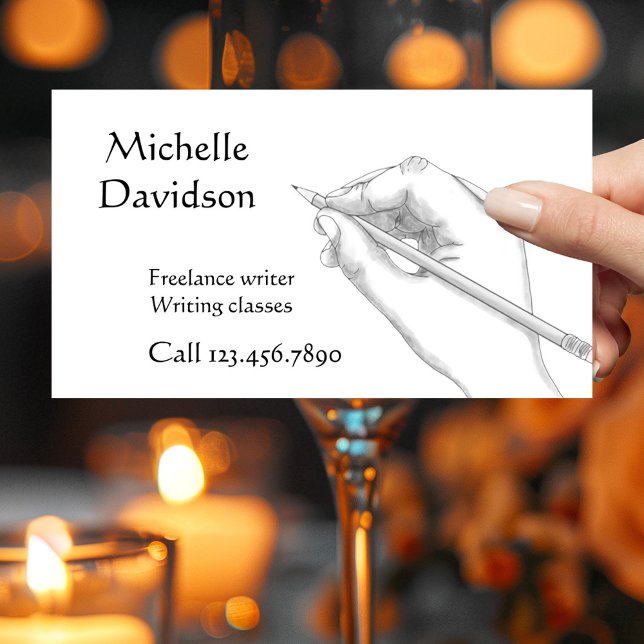 Visita Tarjeta de presentación de escritor, ilustrador o  (Minimalist style business card showing a drawing of a writing or drawing hand -writer - illustrator)