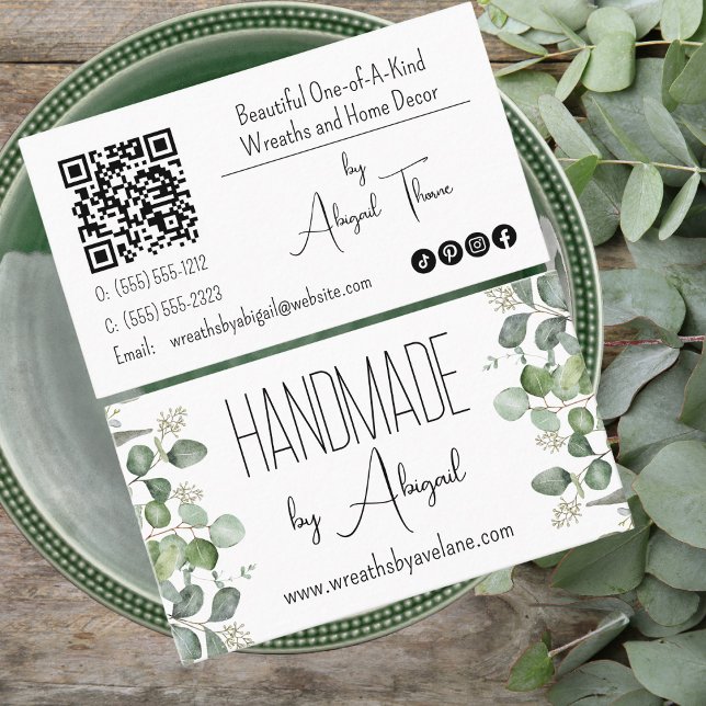 Visita Tarjeta de presentación de Eucalyptus a mano (Seeded Eucalyptus Handmade and / or Handcrafted QR Code Business Card)