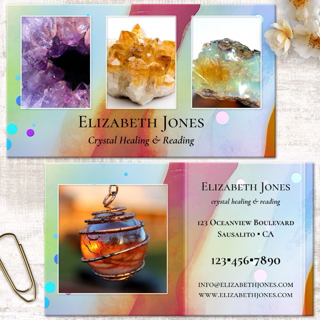 Visita Tarjeta de presentación de fotos de lectura de cry (Spiritual crystal healer artistic business card with your own photos - psychic - medium - healer)