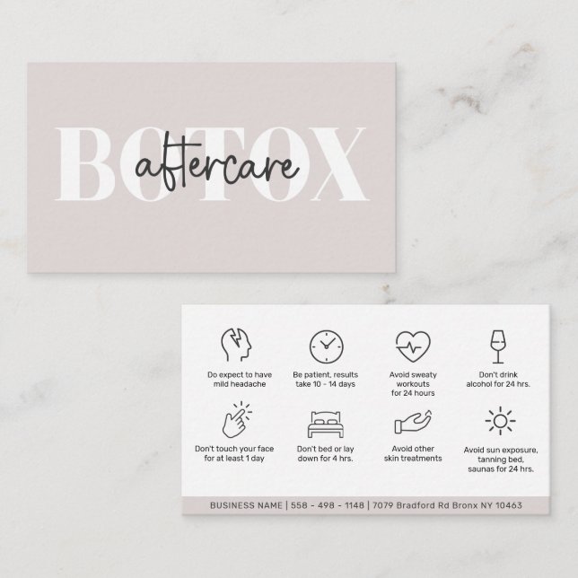 Visita Tarjeta de presentación de instrucciones de Botox  (Anverso / Reverso)