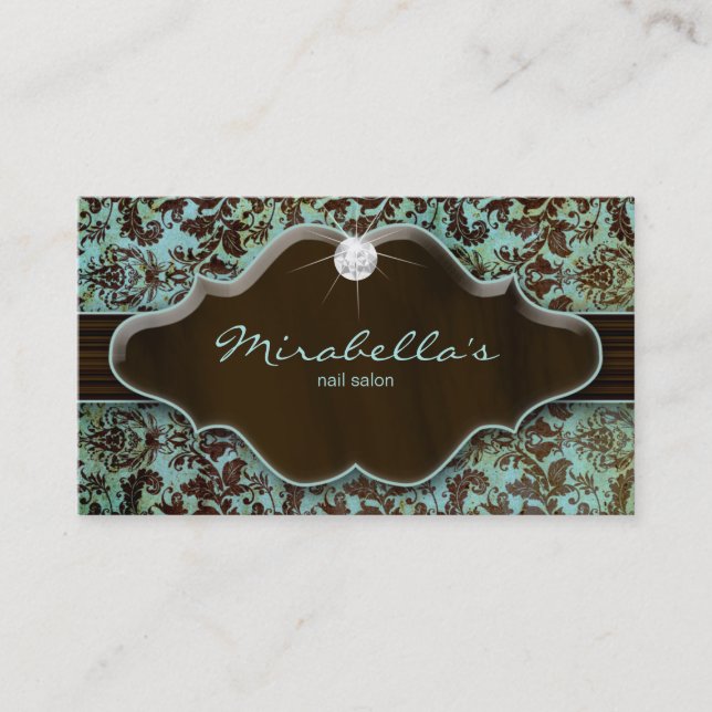 Visita Tarjeta de presentación de joyas Damask Blue Brown (Anverso)