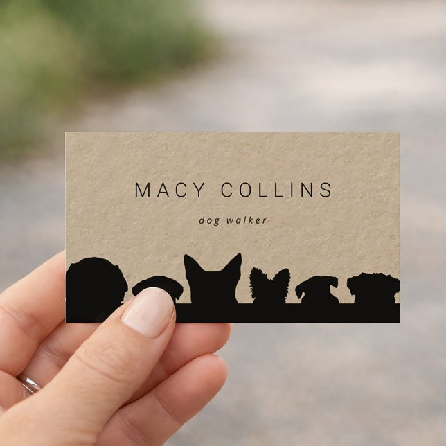 Visita Tarjeta de presentación de kraft con silueta de pe (Businesscard with dog silhouettes, suitable for dog walker, boarding or groomer)