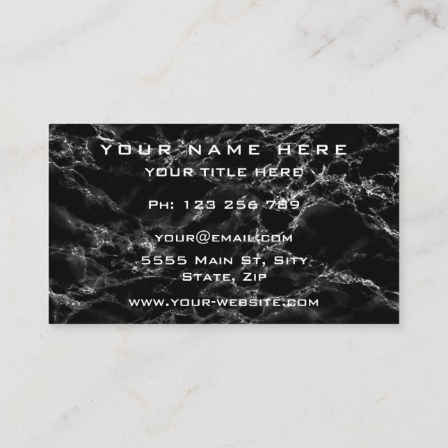 Visita Tarjeta de presentación de Marble Negro Informació (Reverso)