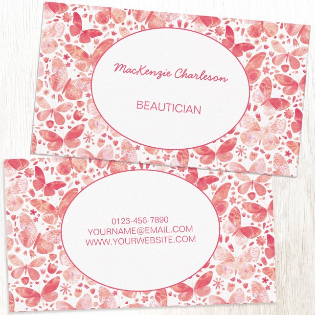 Visita Tarjeta de presentación de mariposa (Blush peach pink watercolor butterfly pattern custom business card)