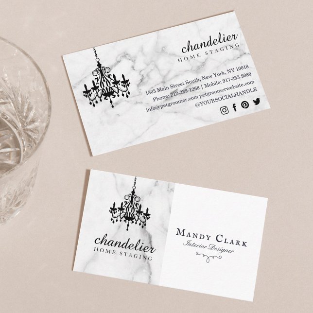 Visita Tarjeta de presentación de mármol de la lámpara de (Chic Antique Black Chandelier Marble Business Card)
