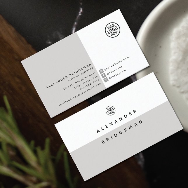Visita Tarjeta de presentación de medios sociales minimal (Elegant modern minimalist business card with social media icons and placeholder logo)