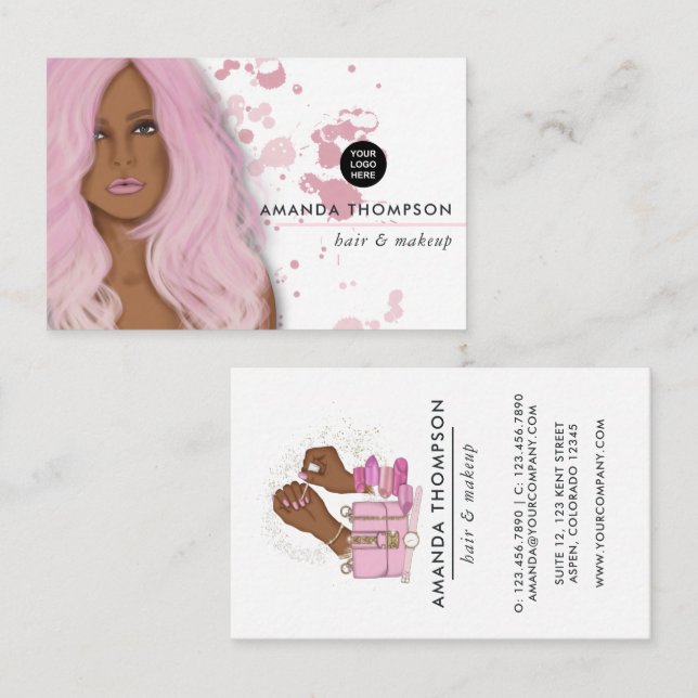 Visita Tarjeta de presentación de moda de belleza rosa ch (Anverso / Reverso)