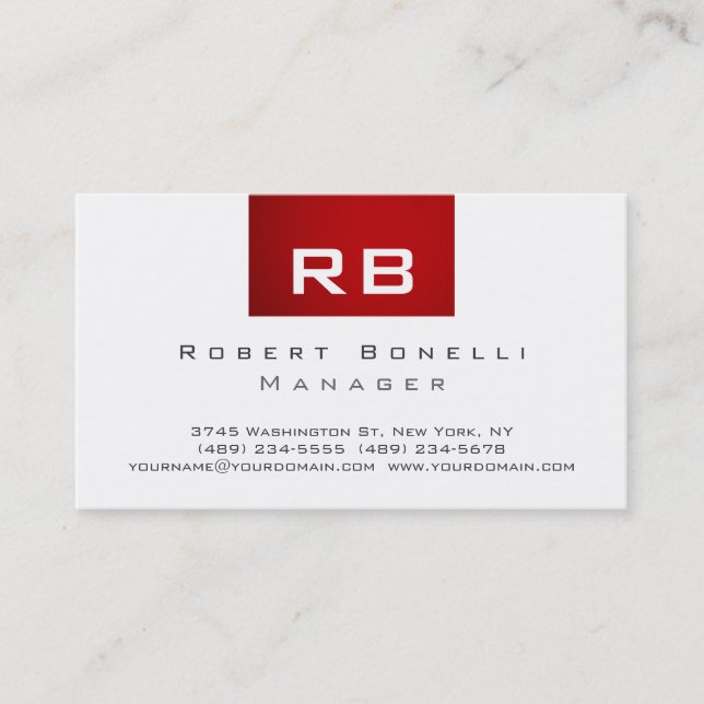 Visita Tarjeta de presentación de Monograma Blanco Rojo (Anverso)