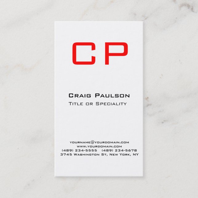 Visita Tarjeta de presentación de Monograma Blanco Rojo V (Anverso)