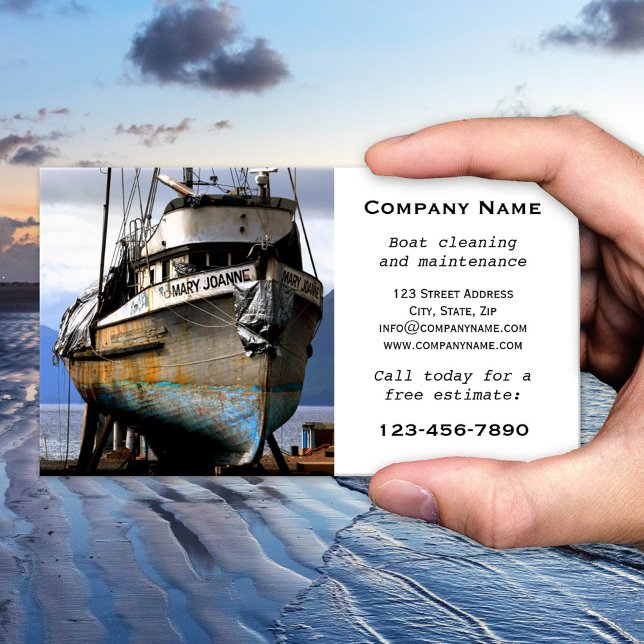 Visita Tarjeta de presentación de negocio de mantenimient (Business card for a company specialized in maintenance and cleaning of boats)