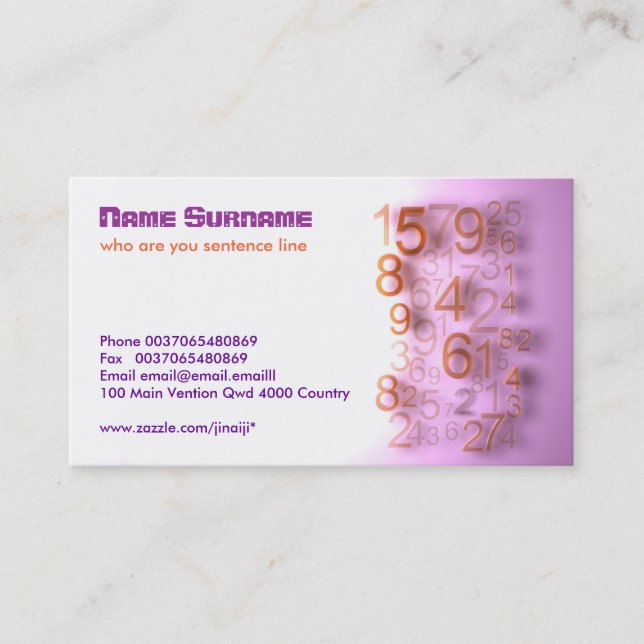 Visita tarjeta de presentación de números (Anverso)