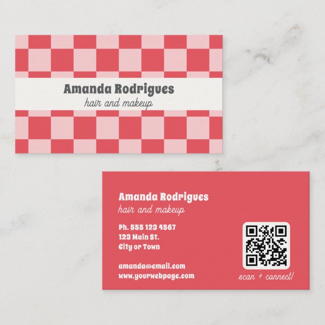 Visita Tarjeta de presentación de peluquería con código Q (Anverso / Reverso)
