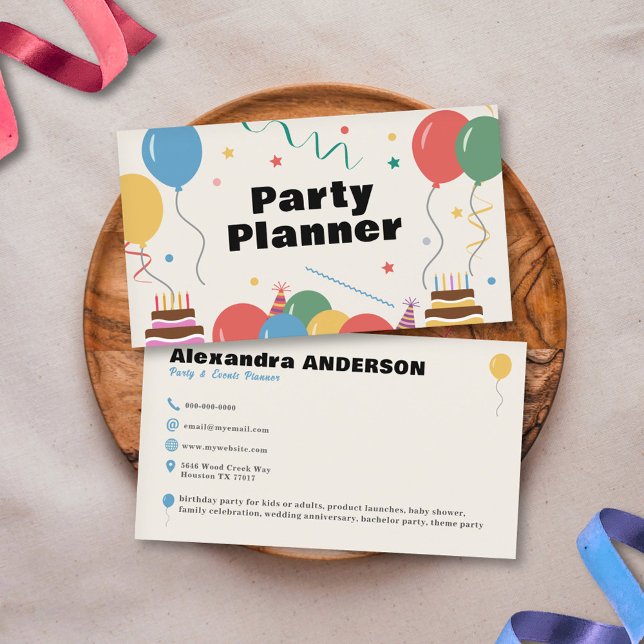 Visita Tarjeta de presentación de planificador de fiestas (Party Planner Business Card)
