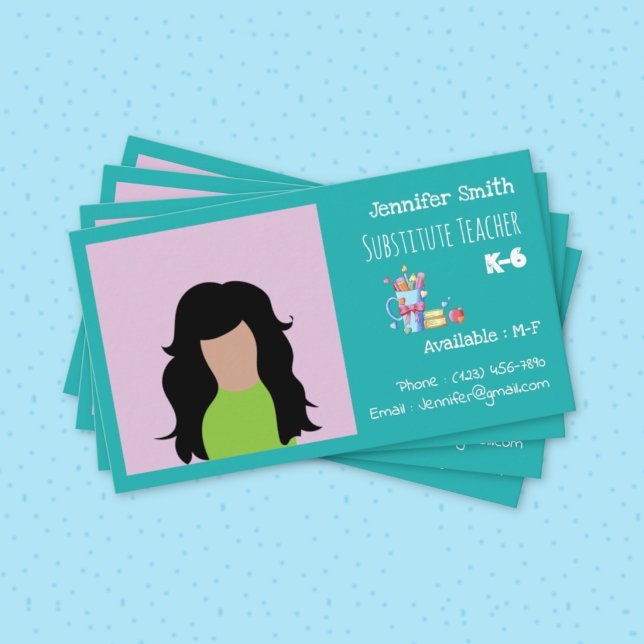 Visita Tarjeta de presentación de profesor sustituto en c (Substitute teacher standard teal business cards with photo . )
