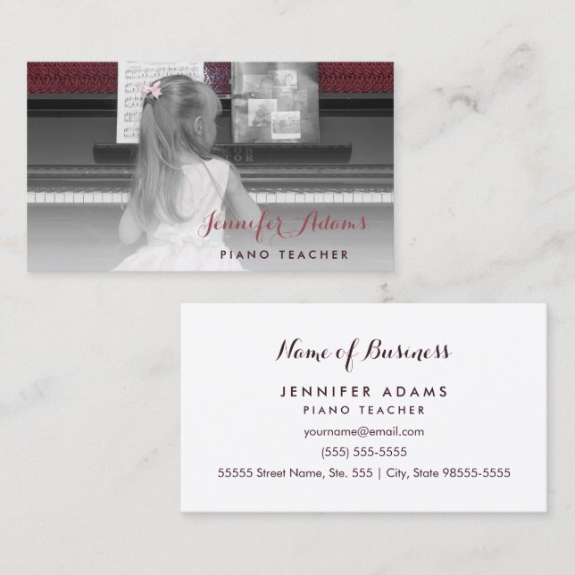 Visita Tarjeta de presentación de profesora de piano con  (Anverso / Reverso)