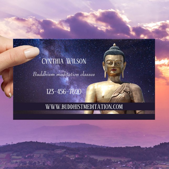 Visita Tarjeta de presentación de profesores budistas de  (Spiritual meditation business card featuring an image of the Buddha on a galaxy Milky Way background)