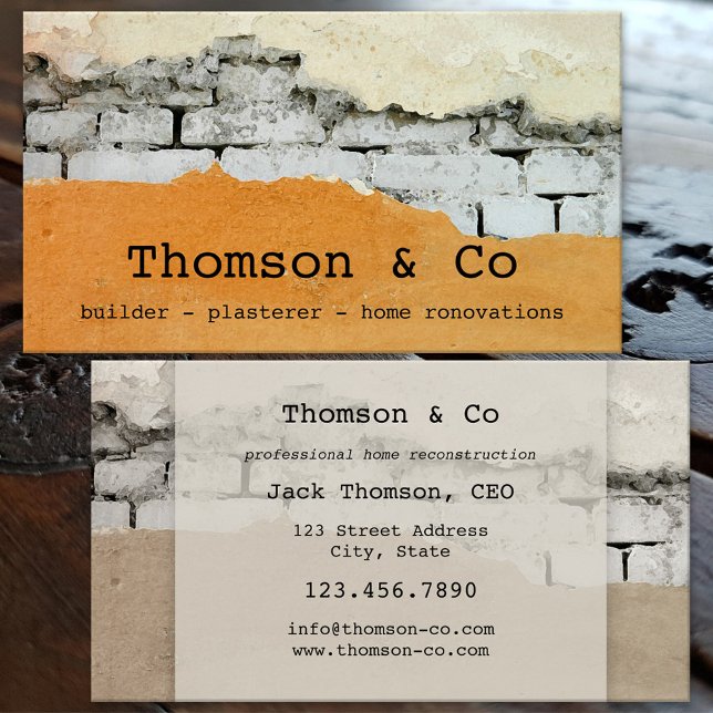 Visita Tarjeta de presentación de renovación doméstica de (Business card featuring a wall under construction. Great for a builder, plasterer, home renovation)