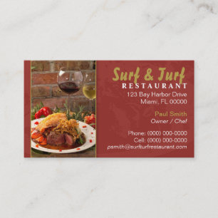 Visita Tarjeta de presentación de restaurante de Surf y T