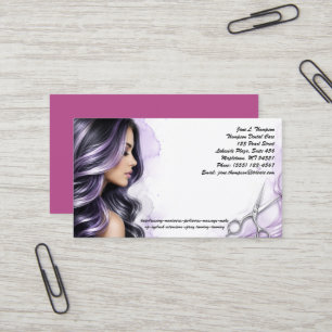 Visita 💜 Tarjeta de presentación de salón de belleza de 