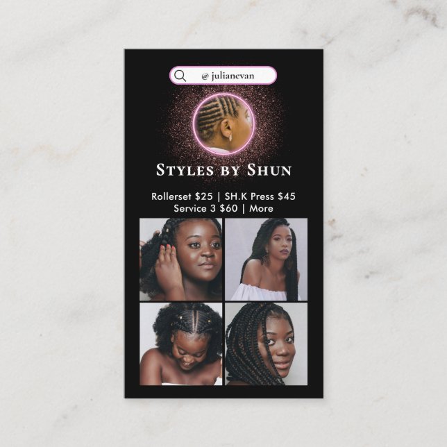 Visita Tarjeta de presentación de trenzas de texto más gr (Anverso)