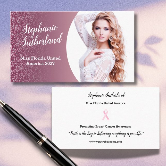 Visita Tarjeta de presentación del título del certamen Sp (Attend pageant appearances like a pro! This photo business card features a raspberry sparkle border)