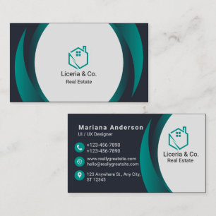 Visita Tarjeta de presentación elegante azul y blanca/neg