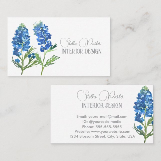 Visita Tarjeta de presentación elegante de flores de Blue (Anverso / Reverso)