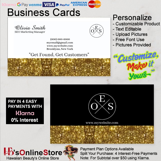 Visita Tarjeta de presentación elegante dorado negro 17 c (Gold Black Elegant Business Card with Template 17.)