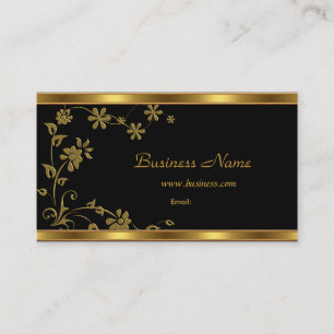 Visita Tarjeta de Presentación Elegante Negro Floral Oro