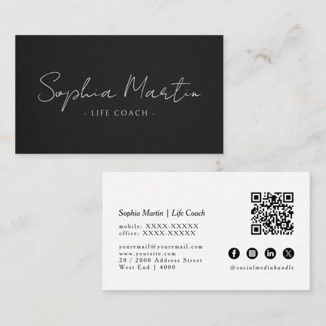 Visita Tarjeta de presentación elegante simple código QR  (Anverso / Reverso)