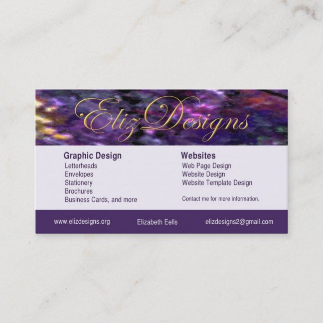Visita Tarjeta de presentación ElizDesigns (Anverso)