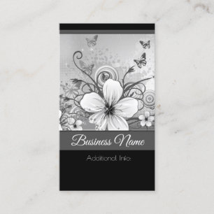 Visita Tarjeta de presentación floral blanca y negra 2