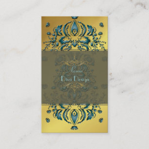 Visita Tarjeta de presentación Floral Damask Verde azulad