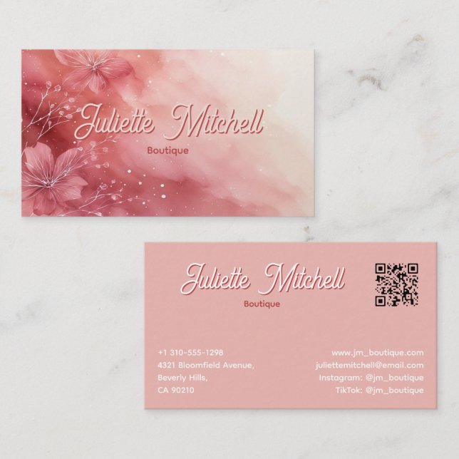 Visita Tarjeta de presentación floral de acuarela rosa de (Anverso / Reverso)