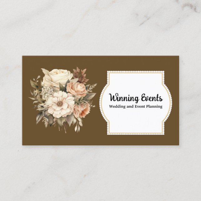 Visita Tarjeta de presentación floral de oro marrón boho (Anverso)