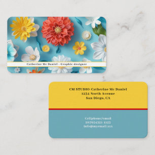 Visita Tarjeta de Presentación Floral Moderna Azul Rojo B