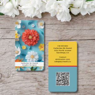 Visita Tarjeta de Presentación Floral Moderna Azul Rojo B
