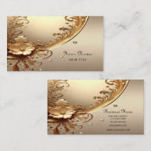 Tarjeta de presentación floral ornamentada dorada