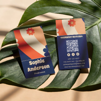 Visita Tarjeta de presentación floral retro groovy con có